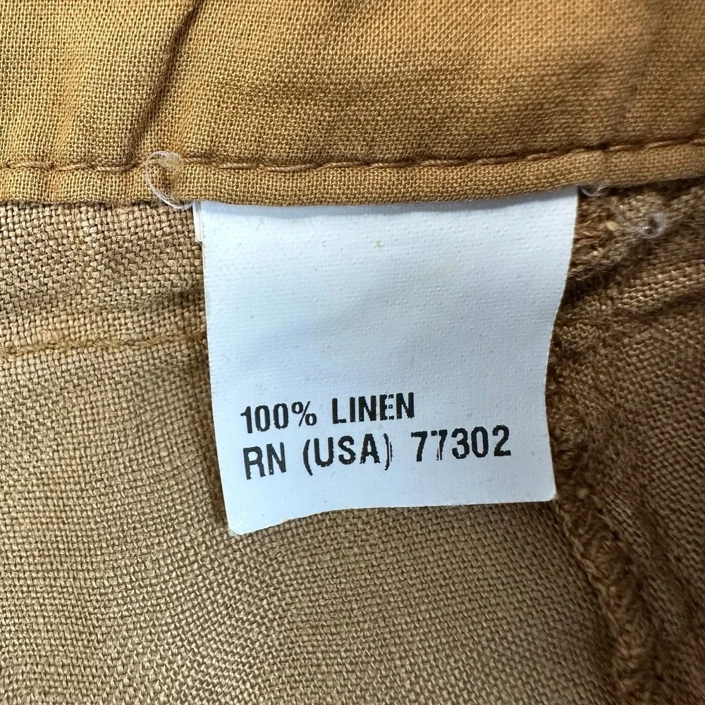 Zara Pants Womens Medium Tan Linen Straight Leg Summer High-Waisted Drawstring